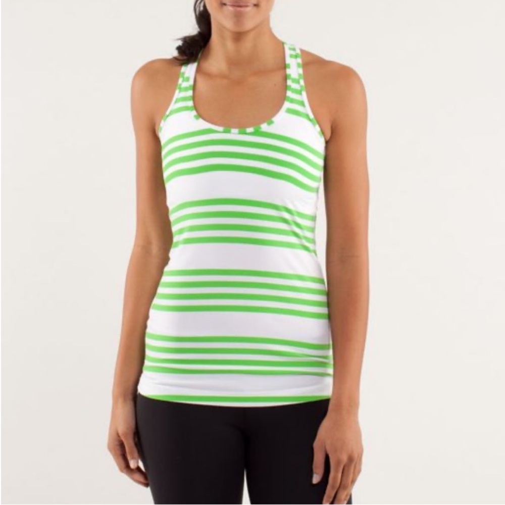 Lululemon Cool Racerback Ocean Stripe Frond Green Tank Top sz 4 EUC